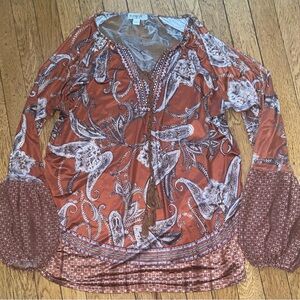 ONE WORLD Rust Paisley Tunic with Tassel Detail